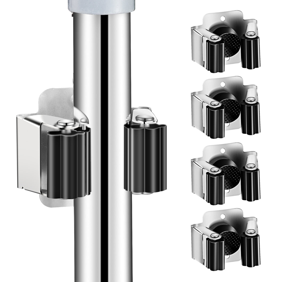 12-Piece Stainless Steel Wall-Mounted Mop and Broom Clip Holder Set