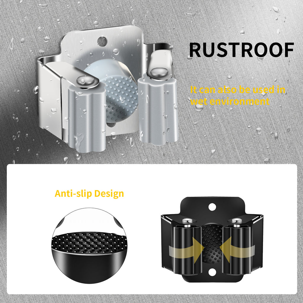 12-Piece Stainless Steel Wall-Mounted Mop and Broom Clip Holder Set