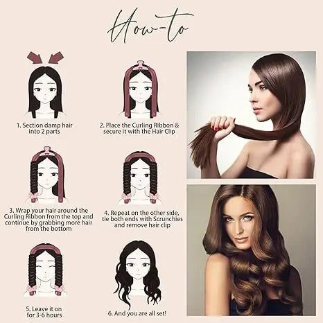 Silk Heatless Hair Curling Ribbon Set