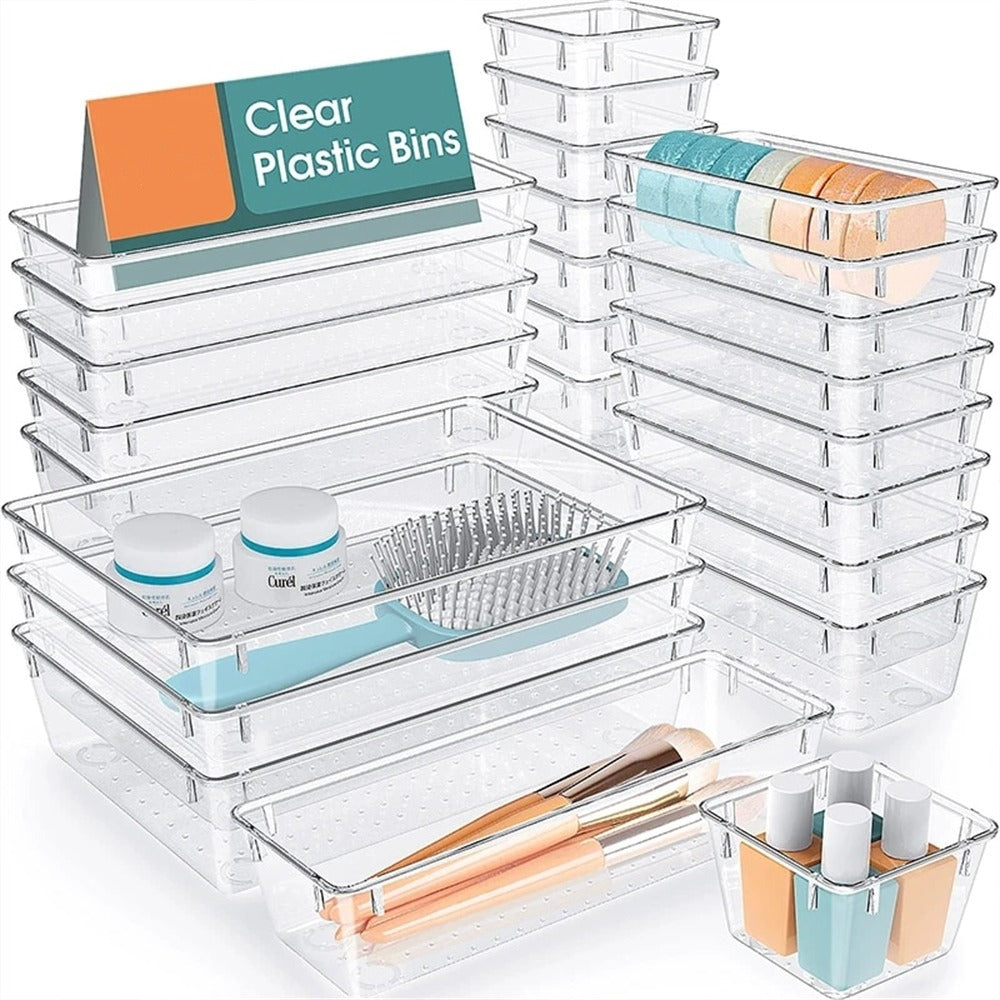 Clear 4-Piece Versatile Drawer Organizer Set
