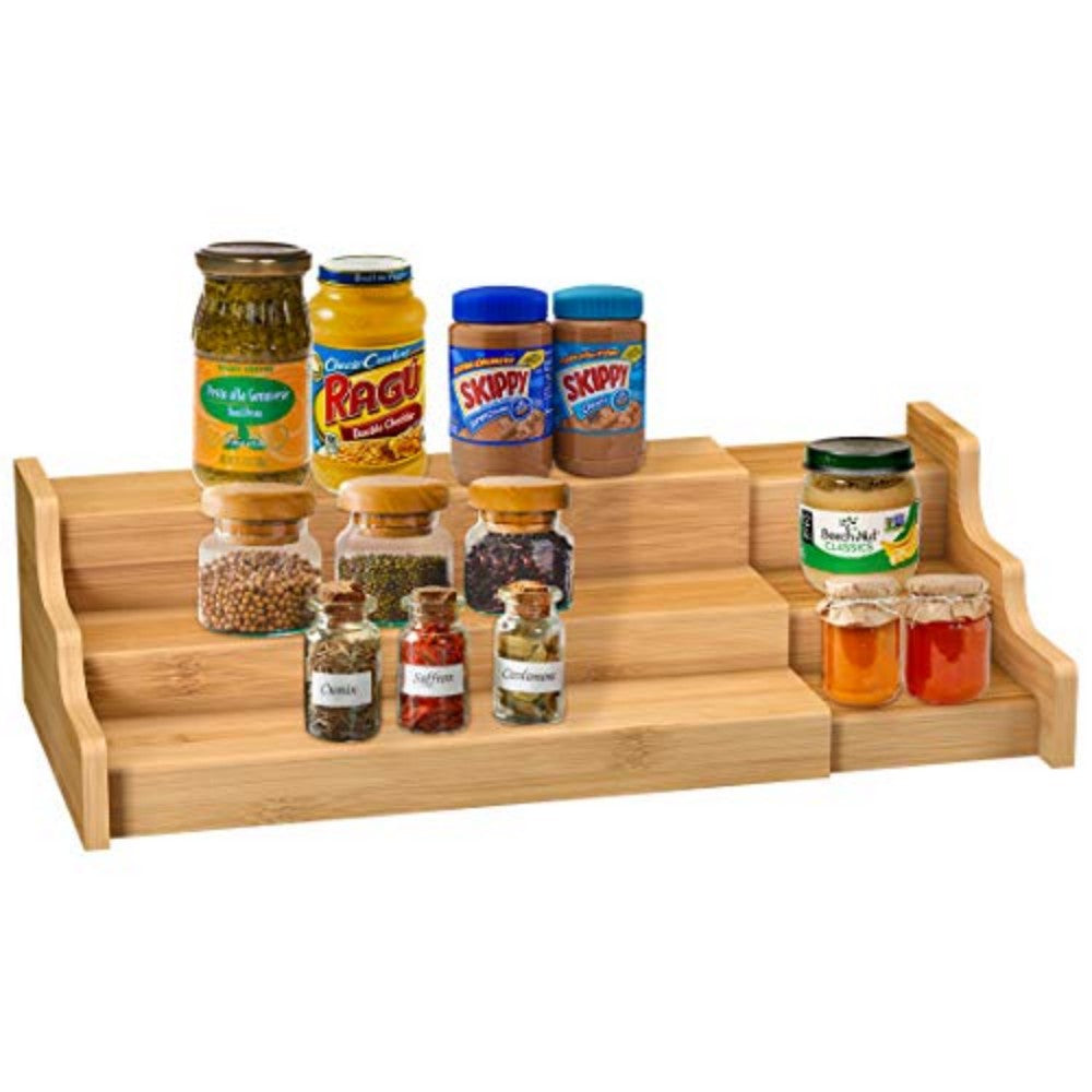 3-Tier Expandable Bamboo Spice Rack Organizer