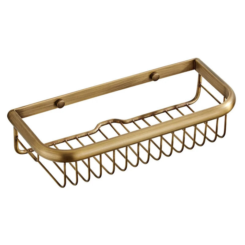Single Brass Antique Shower Corner Shelf, 30cm