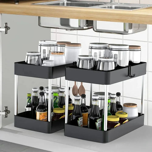2-Tier Under-Sink Storage Rack with Hanging Hook