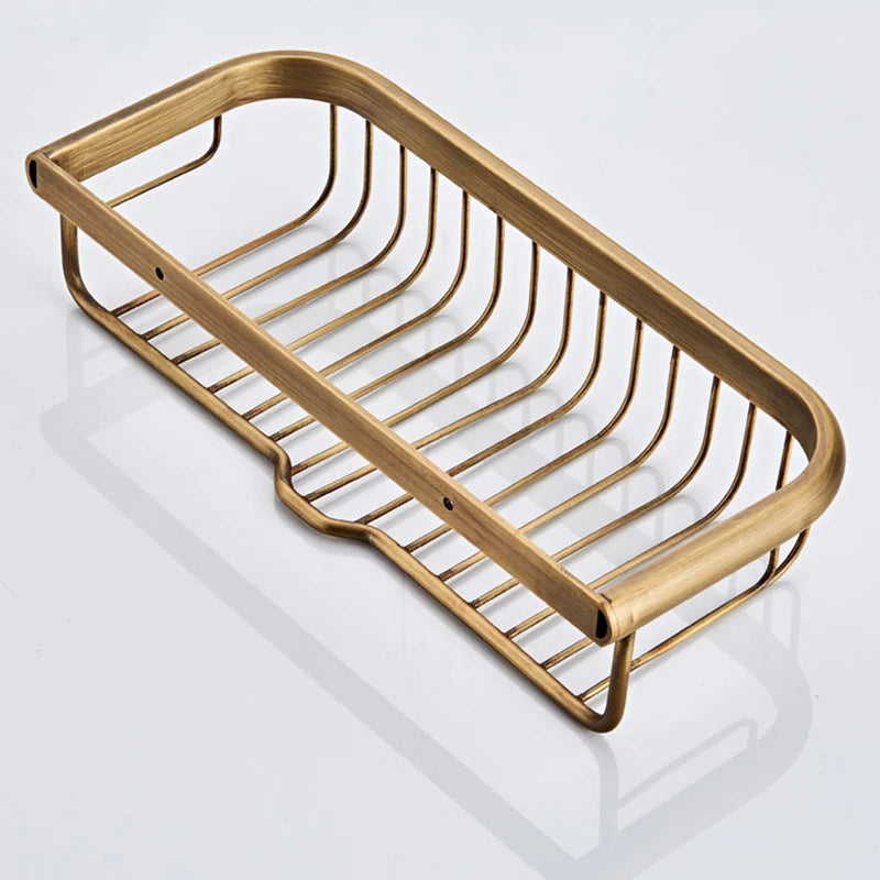 Single Brass Antique Shower Corner Shelf, 30cm