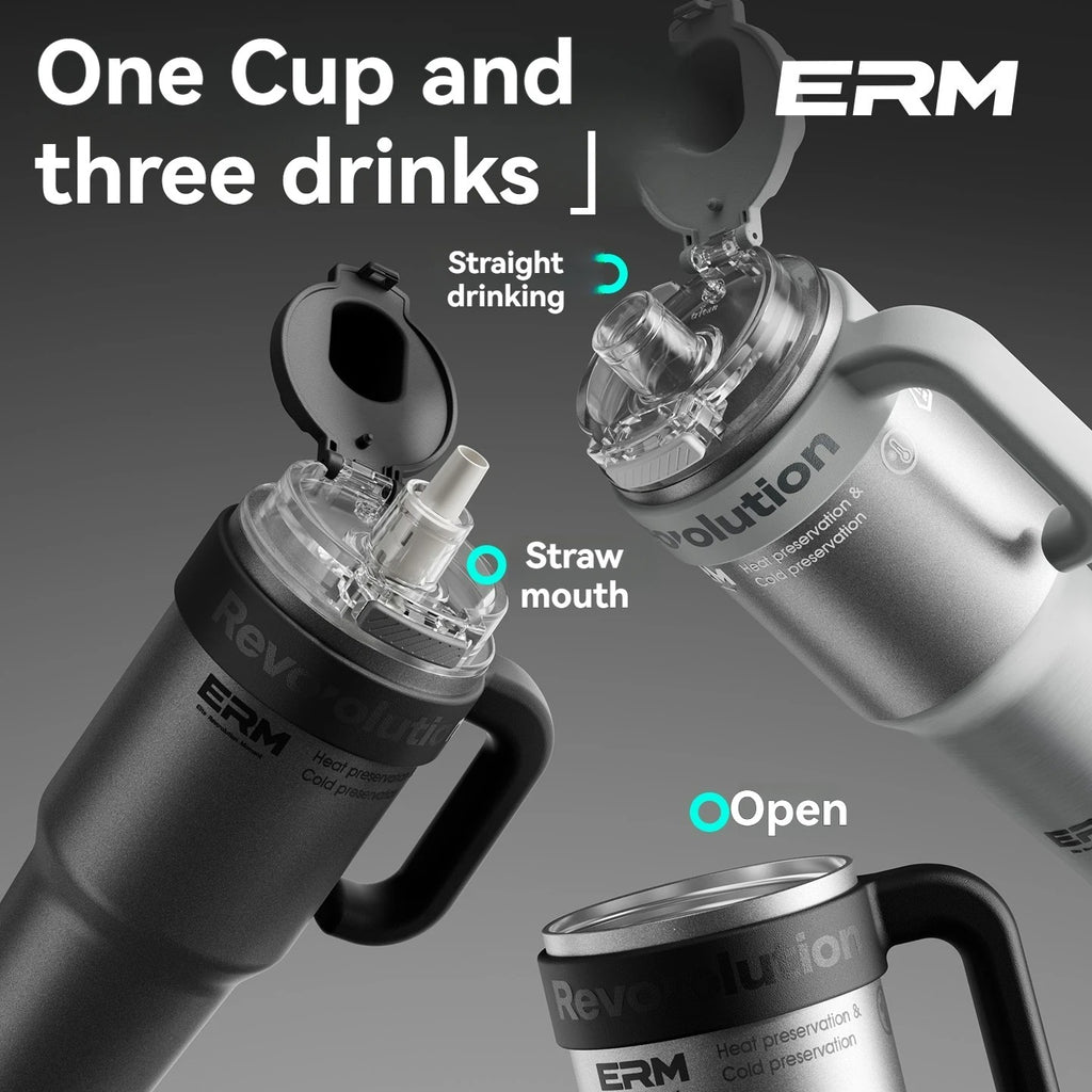 1200ml Ceramic-Coated Stainless Steel Insulated Water Bottle with Straw and Handle