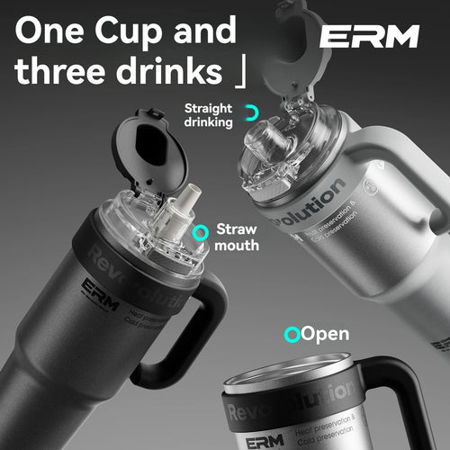 1200ml Ceramic-Coated Stainless Steel Insulated Water Bottle with Straw and Handle
