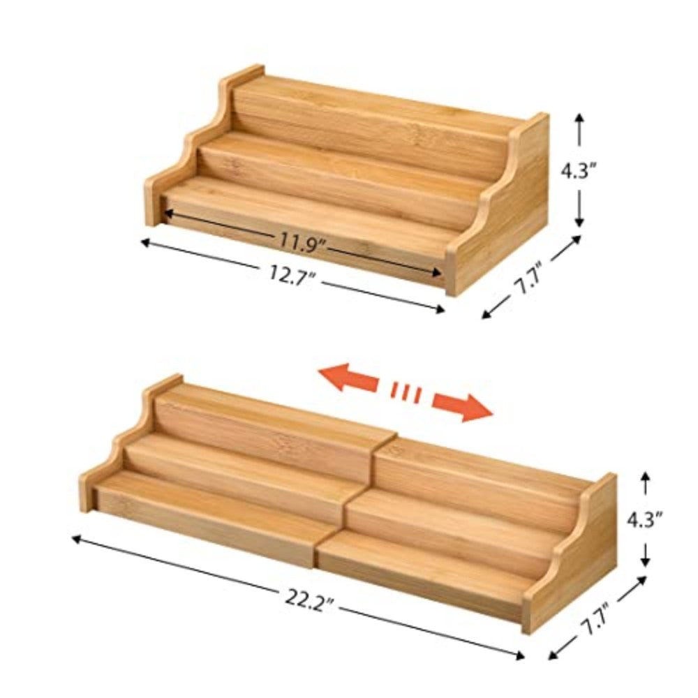 3-Tier Expandable Bamboo Spice Rack Organizer