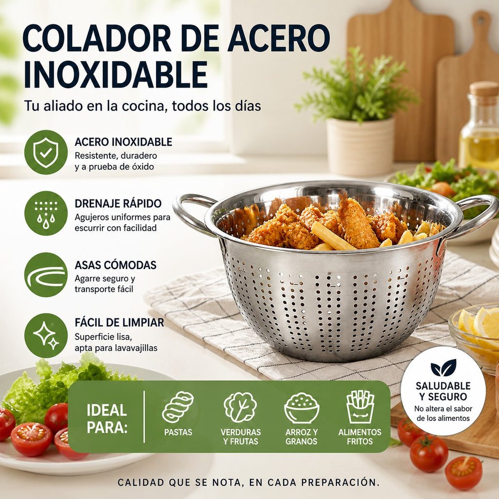 304 Stainless Steel Kitchen Colander with Side Handles, 24cm