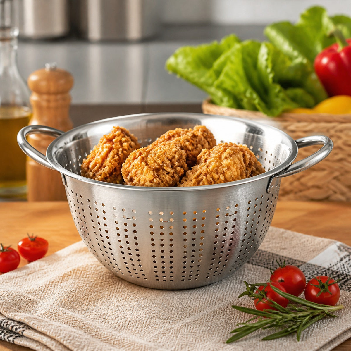 304 Stainless Steel Kitchen Colander with Side Handles, 24cm