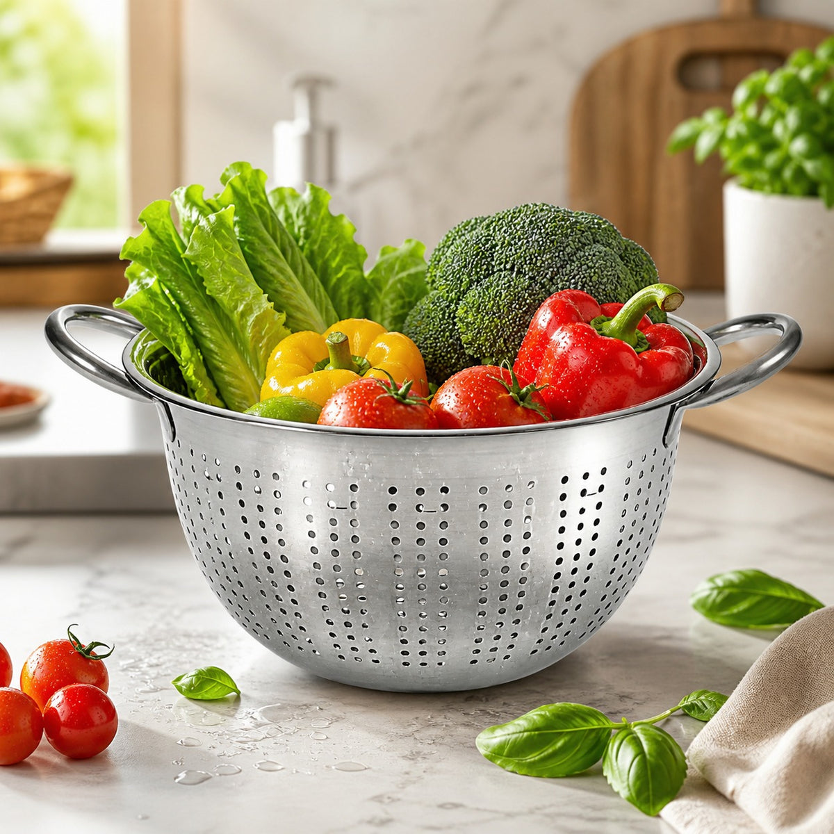 304 Stainless Steel Kitchen Colander with Side Handles, 24cm