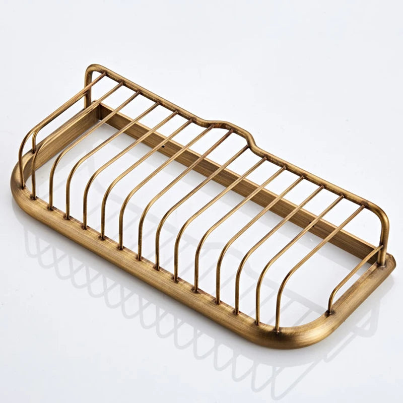 Single Brass Antique Shower Corner Shelf, 30cm