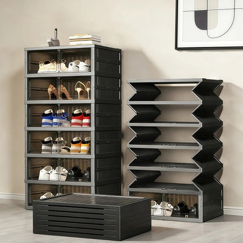 3-Layer Foldable Shoe Cabinet with Clear Magnetic Doors