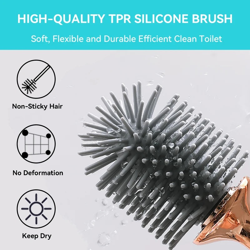 Silicone Toilet Brush with Holder, Long Handle