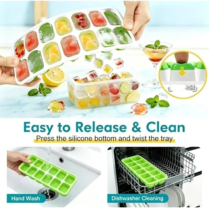 4-Pack Ice Cube Trays with Lids Bin and Scoop