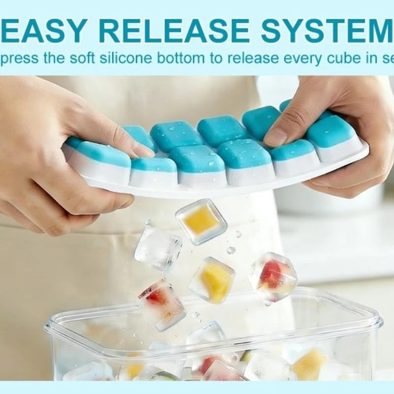 4-Pack Ice Cube Trays with Lids Bin and Scoop