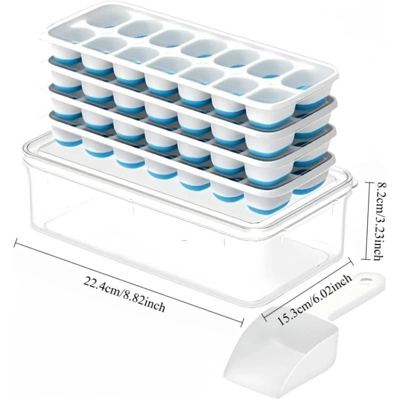 4-Pack Ice Cube Trays with Lids Bin and Scoop