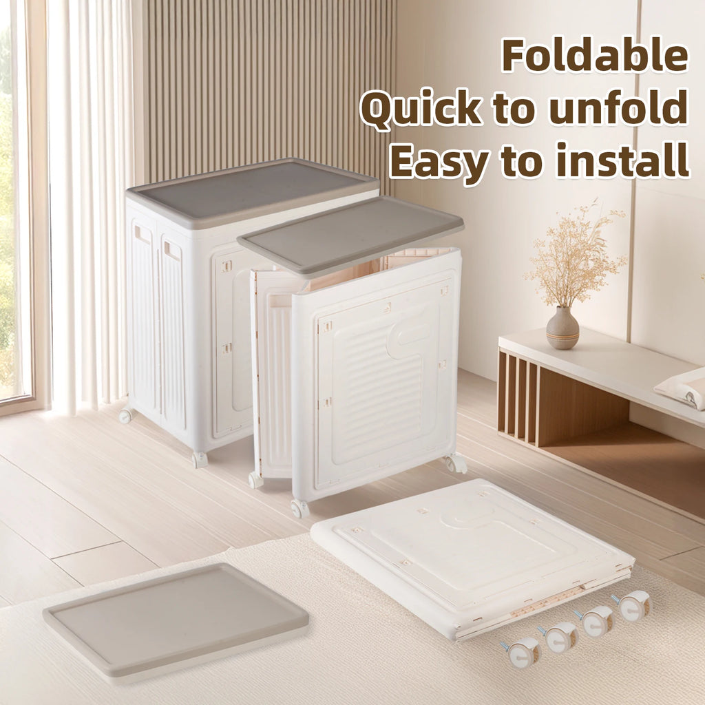 Foldable Wheeled Storage Box with Dustproof Doors