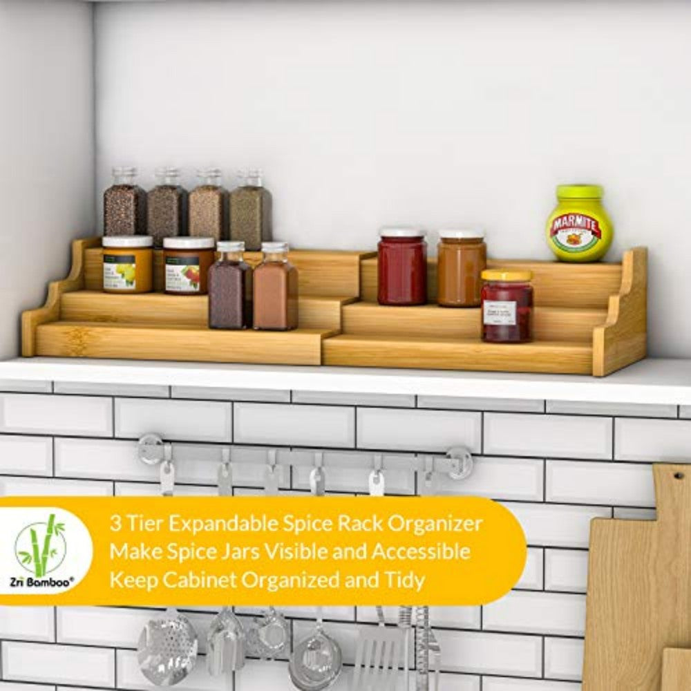 3-Tier Expandable Bamboo Spice Rack Organizer