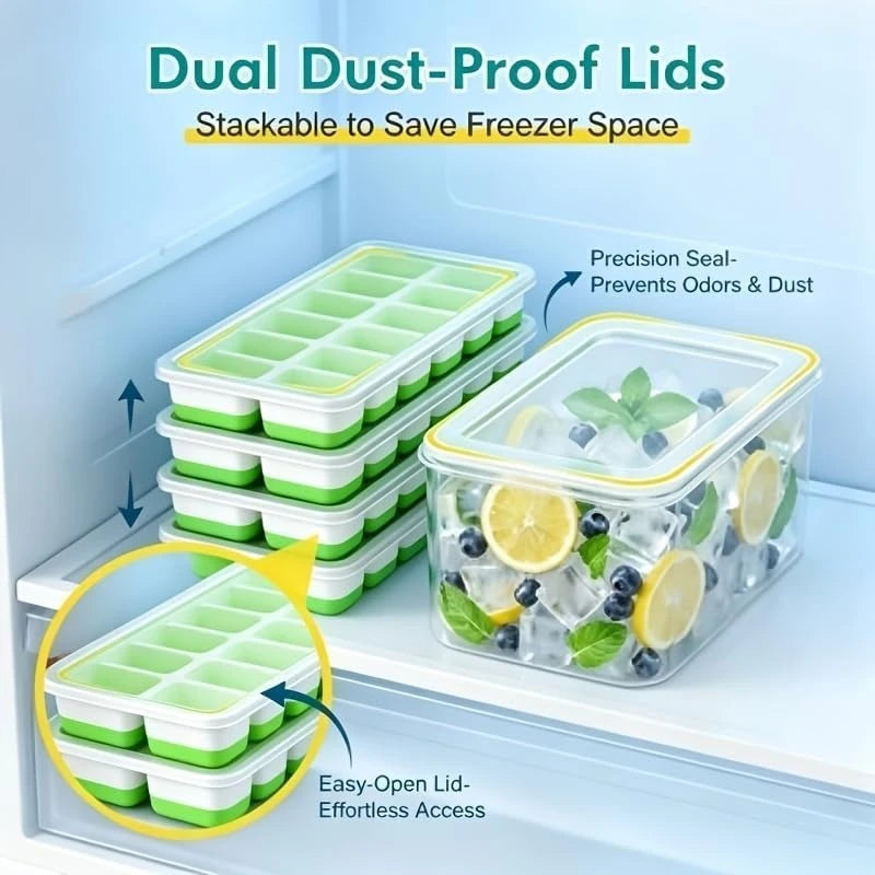 4-Pack Ice Cube Trays with Lids, Bin and Scoop