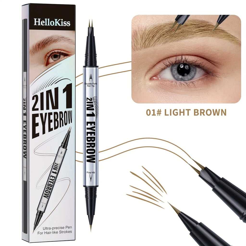 2-in-1 Waterproof Brow Pen with Micro-Fork Tip and Brush