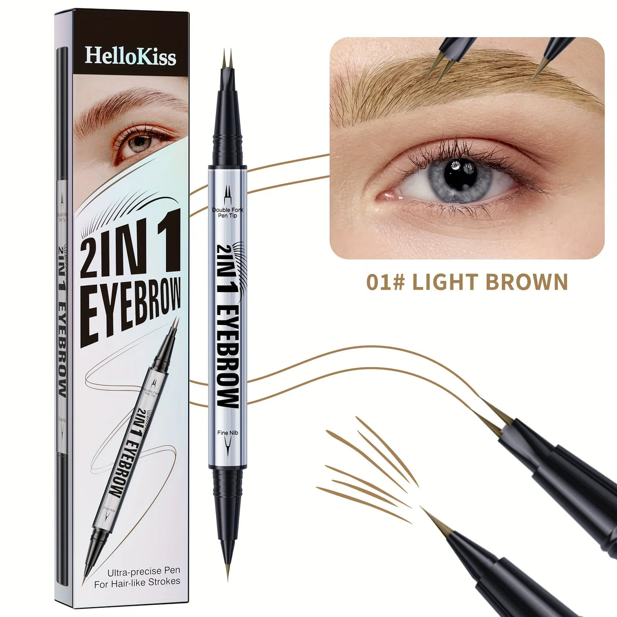 2-in-1 Waterproof Brow Pen with Micro-Fork Tip and Brush