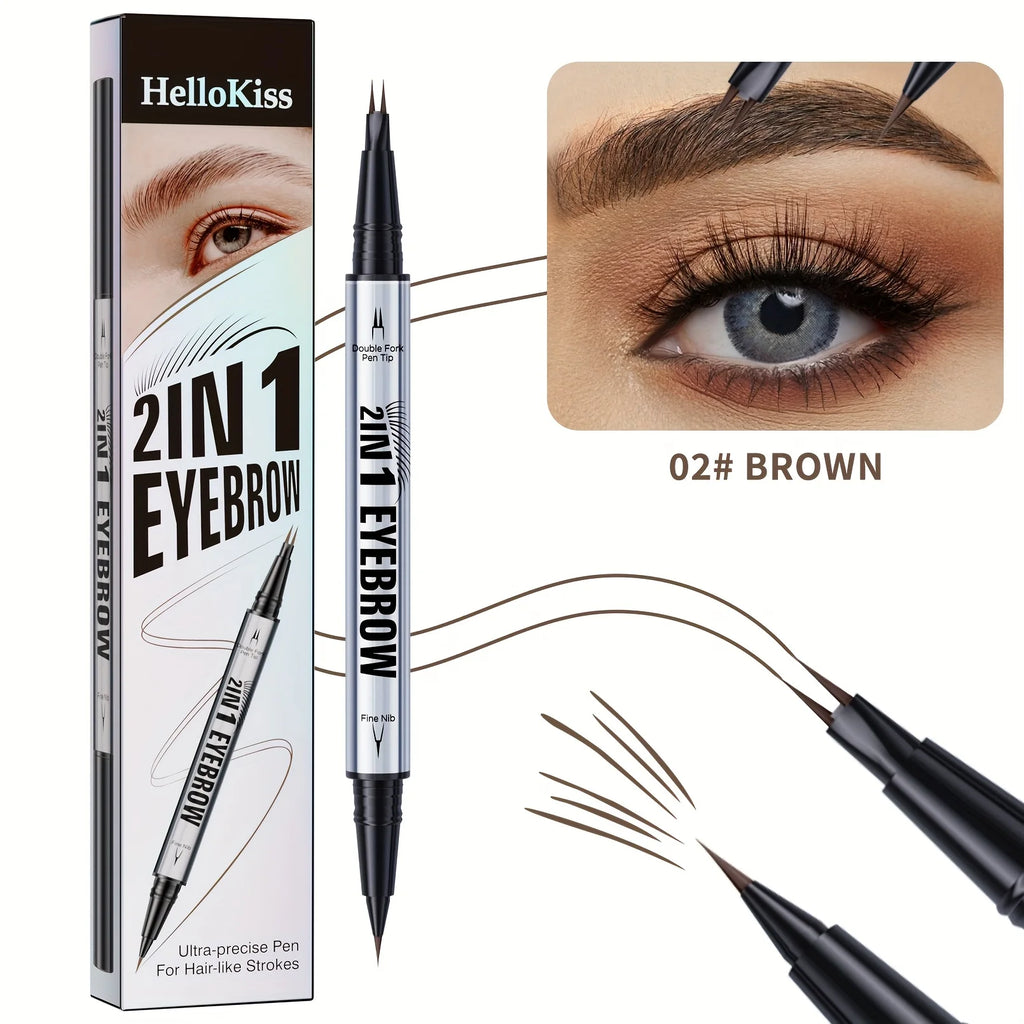 2-in-1 Waterproof Brow Pen with Micro-Fork Tip and Brush