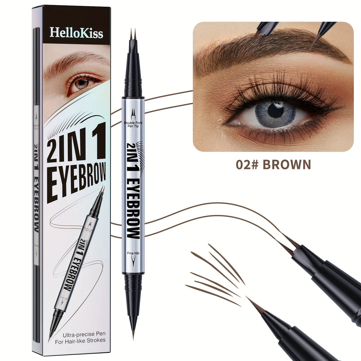 2-in-1 Waterproof Brow Pen with Micro-Fork Tip and Brush