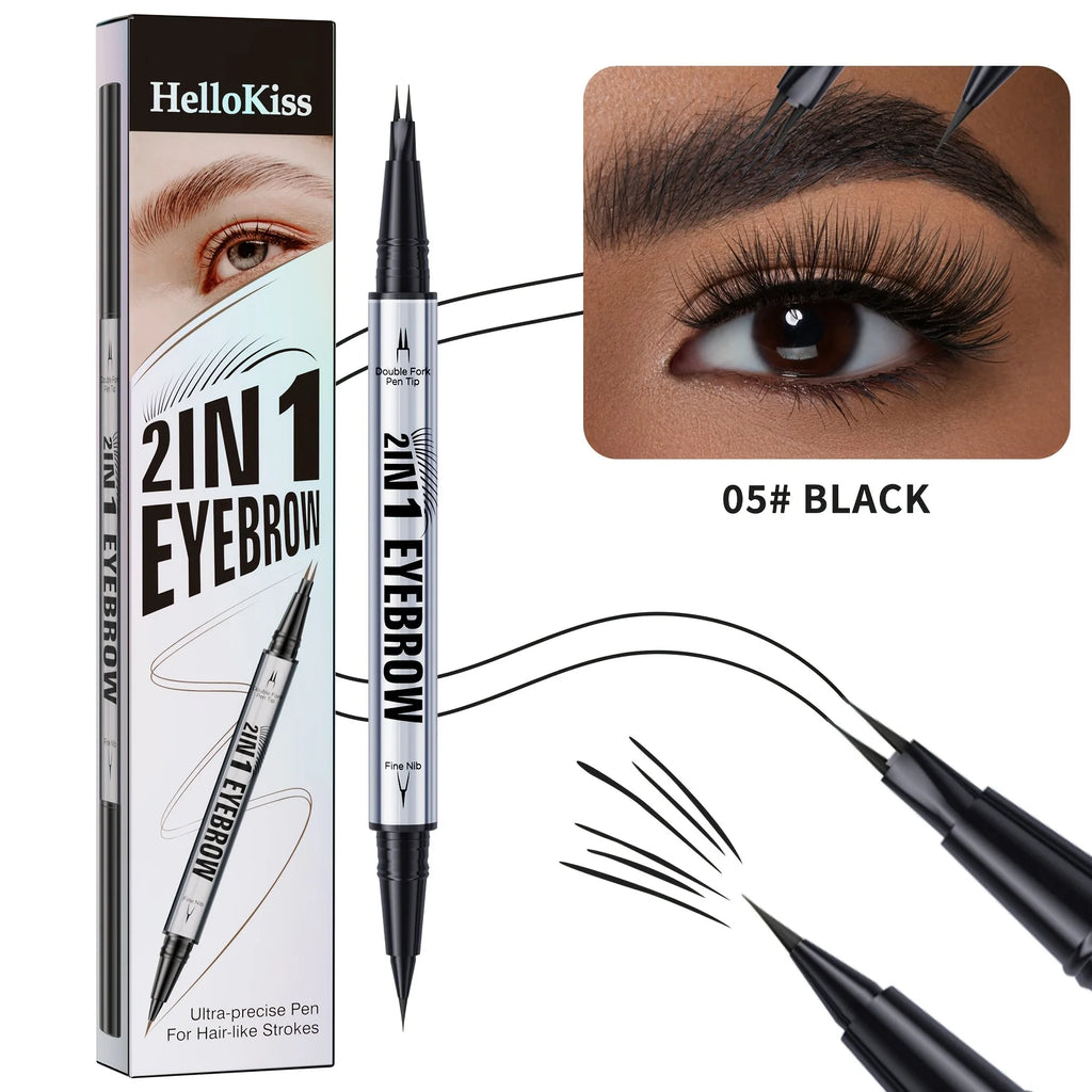 2-in-1 Waterproof Brow Pen with Micro-Fork Tip and Brush