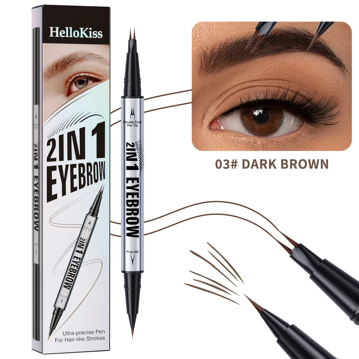 2-in-1 Waterproof Brow Pen with Micro-Fork Tip and Brush