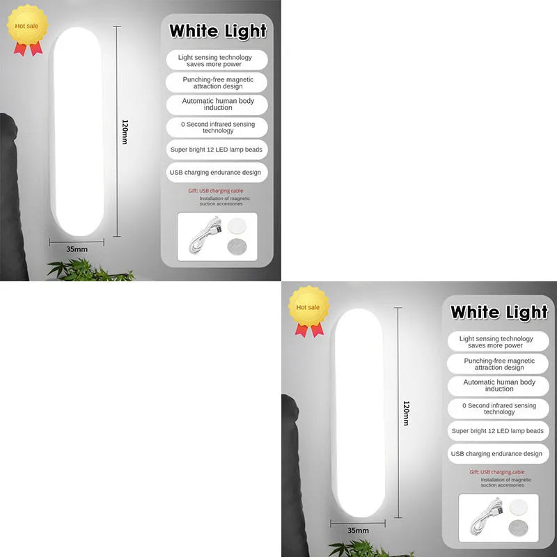 Rechargeable Motion-Sensor LED Tube Light, Magnetic Mount