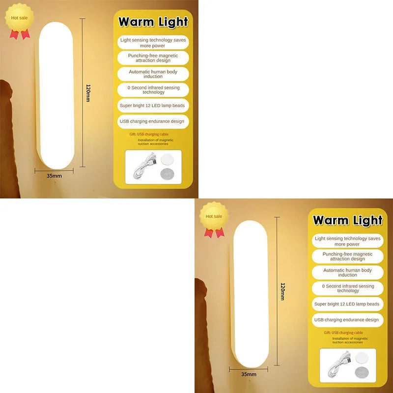 Rechargeable Motion-Sensor LED Tube Light, Magnetic Mount